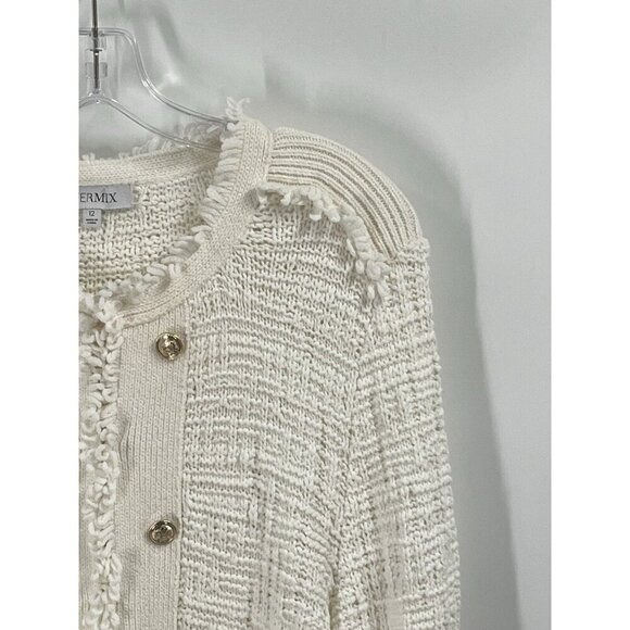 Intermix Silk Blend Knot White Cardigan Sweater Gold Buttons Sz 12 - Picture 2 of 7